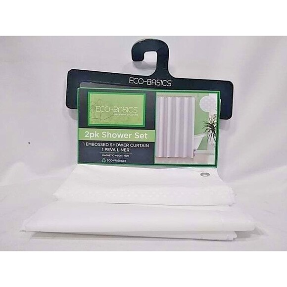 Eco-Basics Shower Set – White 72" x 72" 2 Piece Set, Embossed Curtain with Peva - Picture 4 of 12